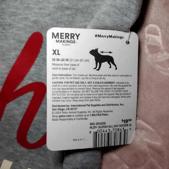 Merry Makings by Petco Sleigh All Day Gray Dog Hoodie Size XL NWT - Picture 4 of 6